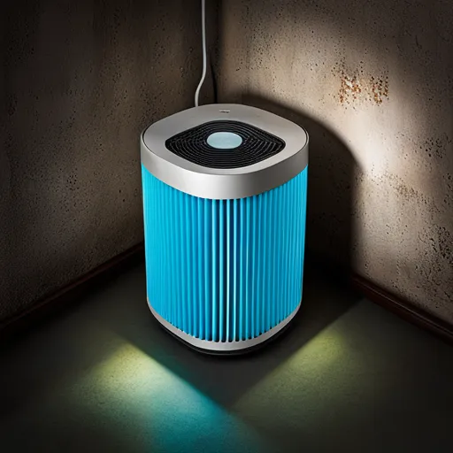 Air purifier eliminating mold and enhancing indoor air quality in a basement