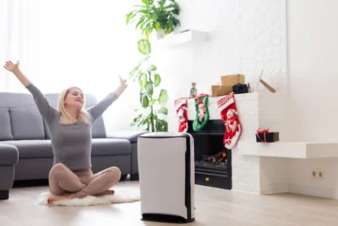 Air purifier in a living room during self-isolation